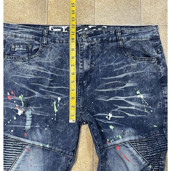 Scoop Men’s Paint Spattered Moto Jeans 38x30 Acid Wash Distressed Biker Denim - Picture 4 of 15